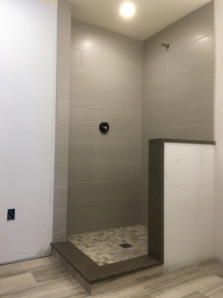 large grey tile shower