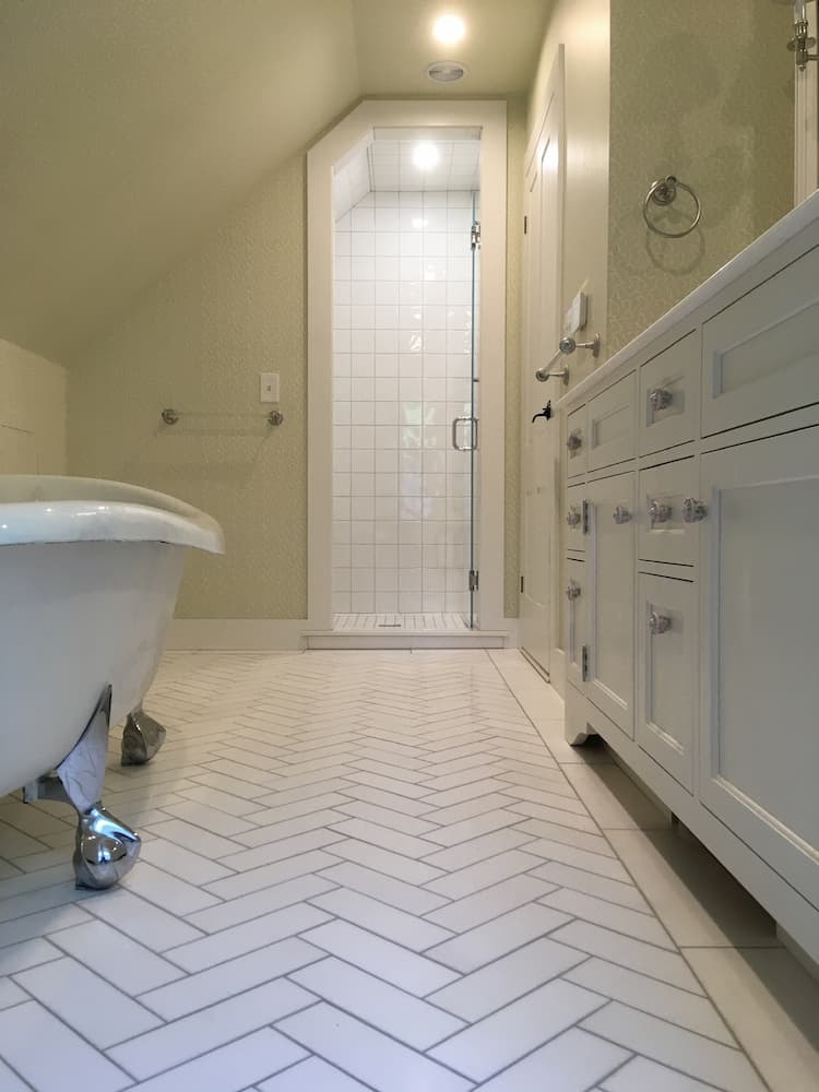 asymmetrical tile subway tile bathroom flooring